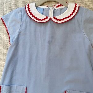 Bella Bliss Size 6 Blue Dress with Red Trim and White Collar